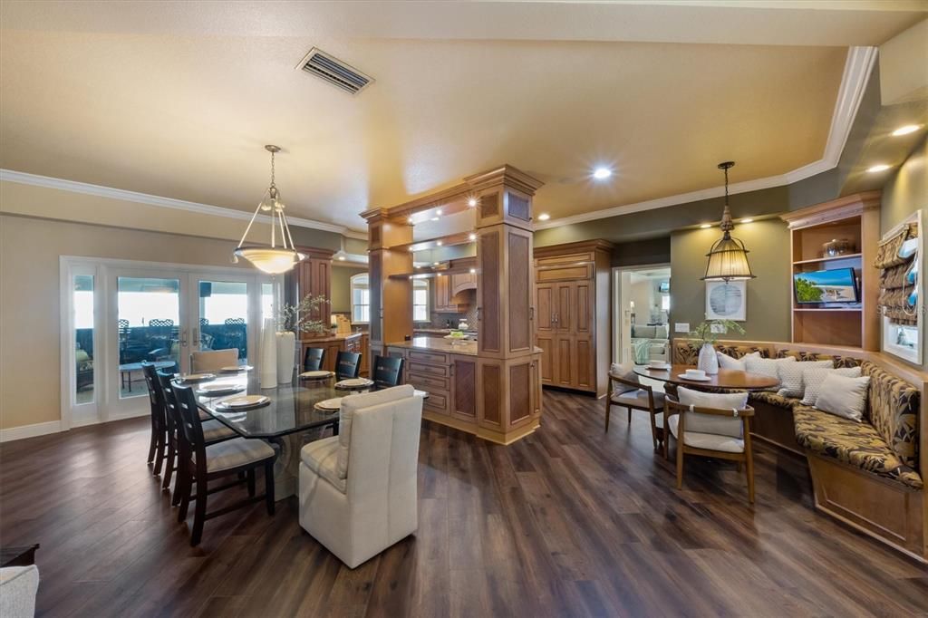 Dining room, Interior, Kitchen, Living room, Pendant Lights, Recessed Lighting, Wood Texture Flooring