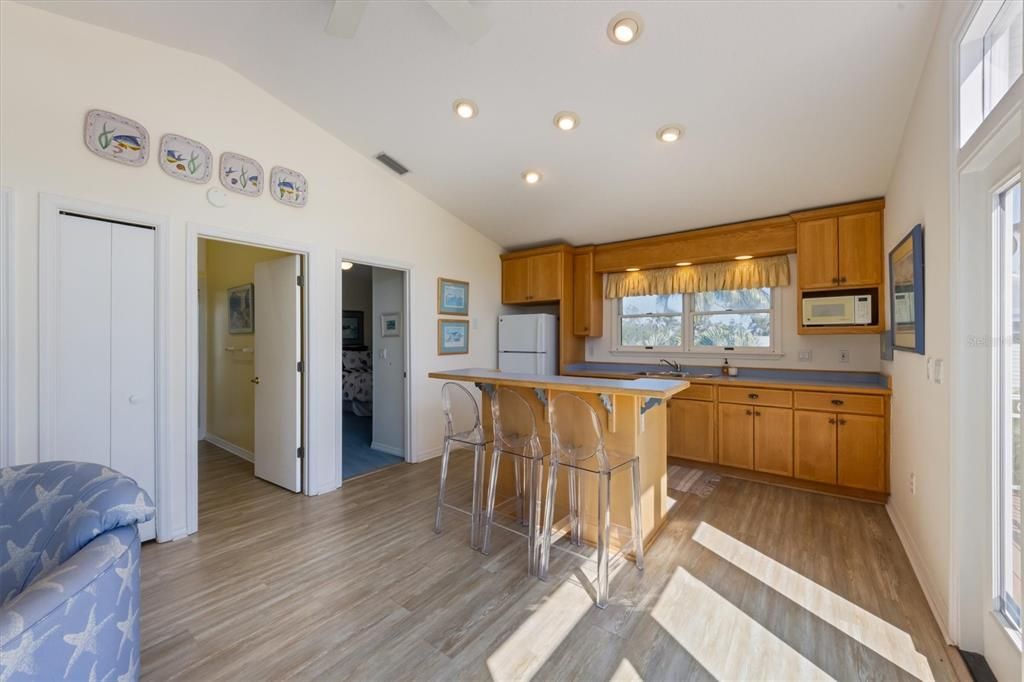Interior, Kitchen, Recessed Lighting, Wood Texture Flooring