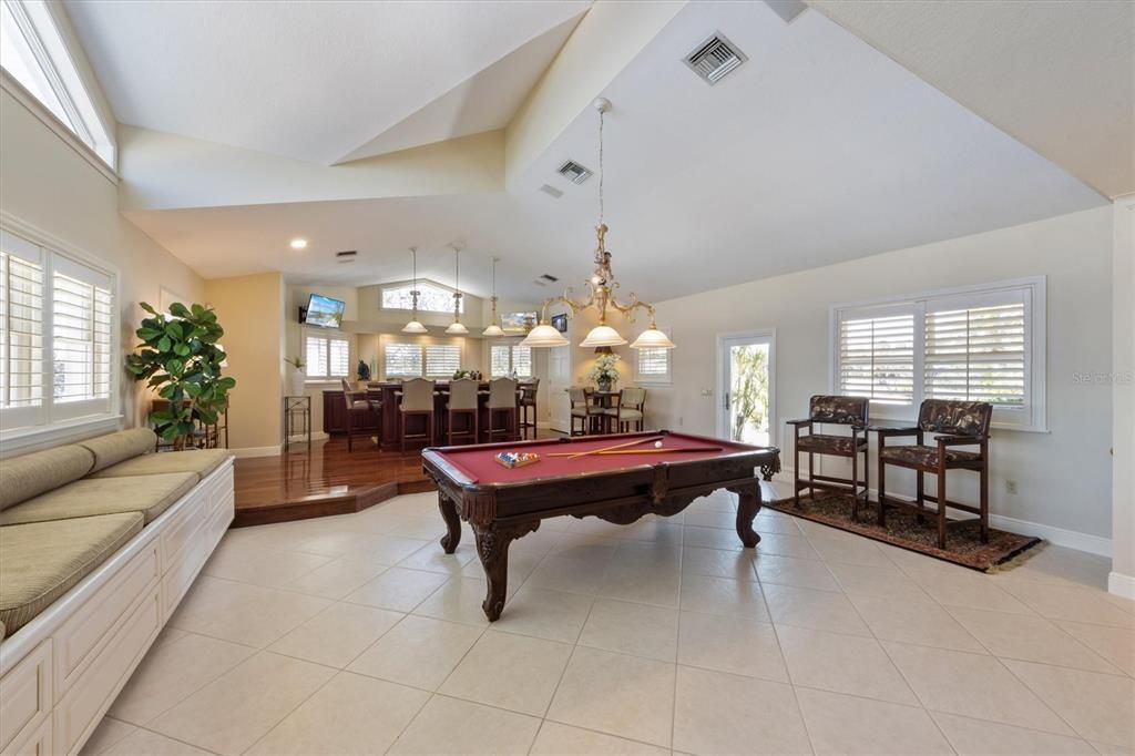 Billiard Table, Chandelier, Game Room, Interior, Pendant Lights, Recessed Lighting