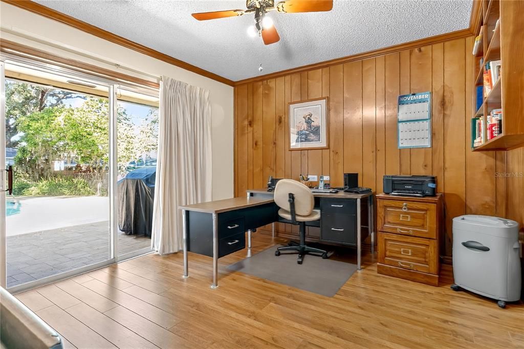 Home Office, Interior, Wood Texture Flooring, Wooden Walls