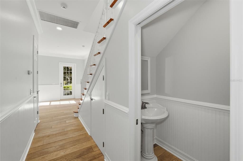 Bathroom, Interior, Recessed Lighting, Wood Texture Flooring