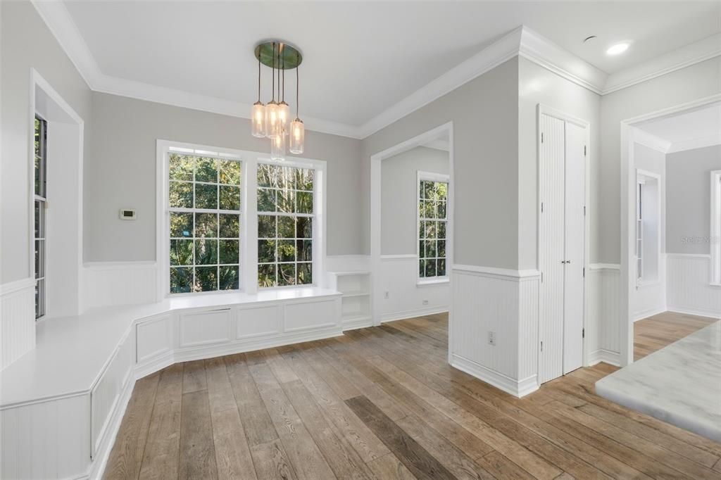 Empty room, Interior, Pendant Lights, Recessed Lighting, Wood Texture Flooring