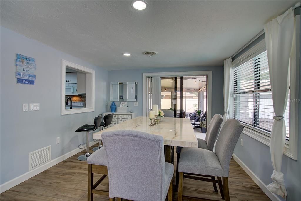 Dining room, Interior, Recessed Lighting, Wood Texture Flooring