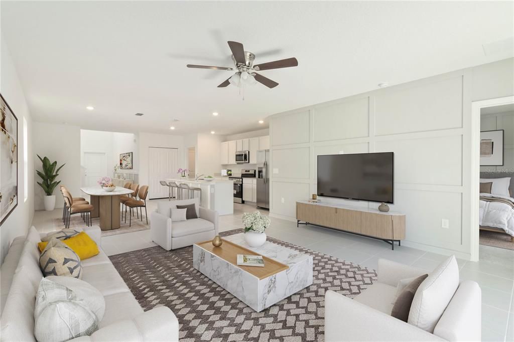 Dining room, Interior, Kitchen, Living room, Recessed Lighting, Stainless Steel Appliances