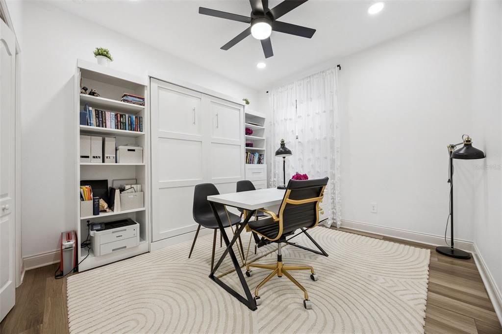 Home Office, Interior, Recessed Lighting, Wood Texture Flooring