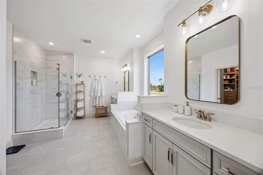 Bathroom, Dual Sink Vanities, Glass Shower, Interior, Recessed Lighting