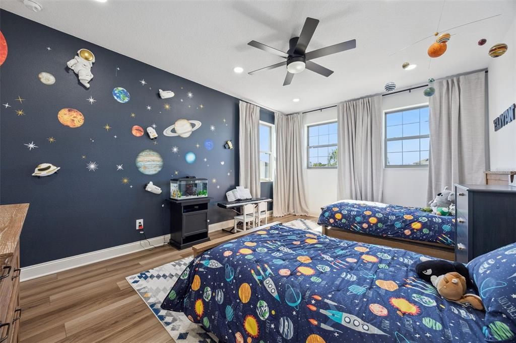 Bedroom, Home Office, Interior, Recessed Lighting, Wood Texture Flooring