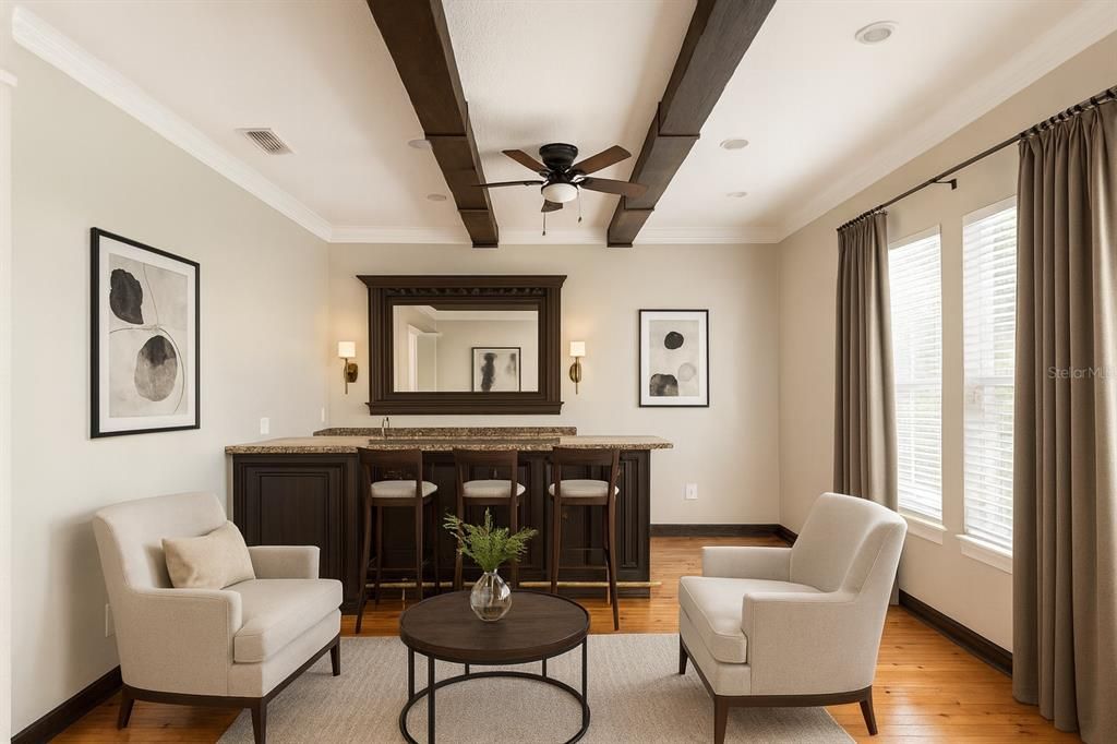 Interior, Living room, Recessed Lighting, Wood Texture Flooring