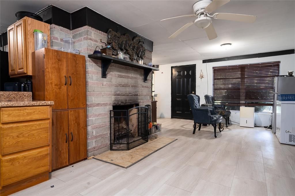 Fireplace, Interior, Stone Walls, Wood Texture Flooring