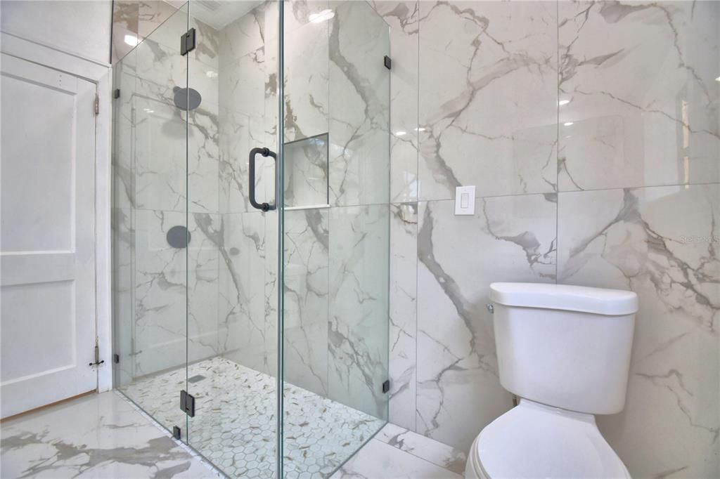 Bathroom, Glass Shower, Interior, Marble, Marble Walls
