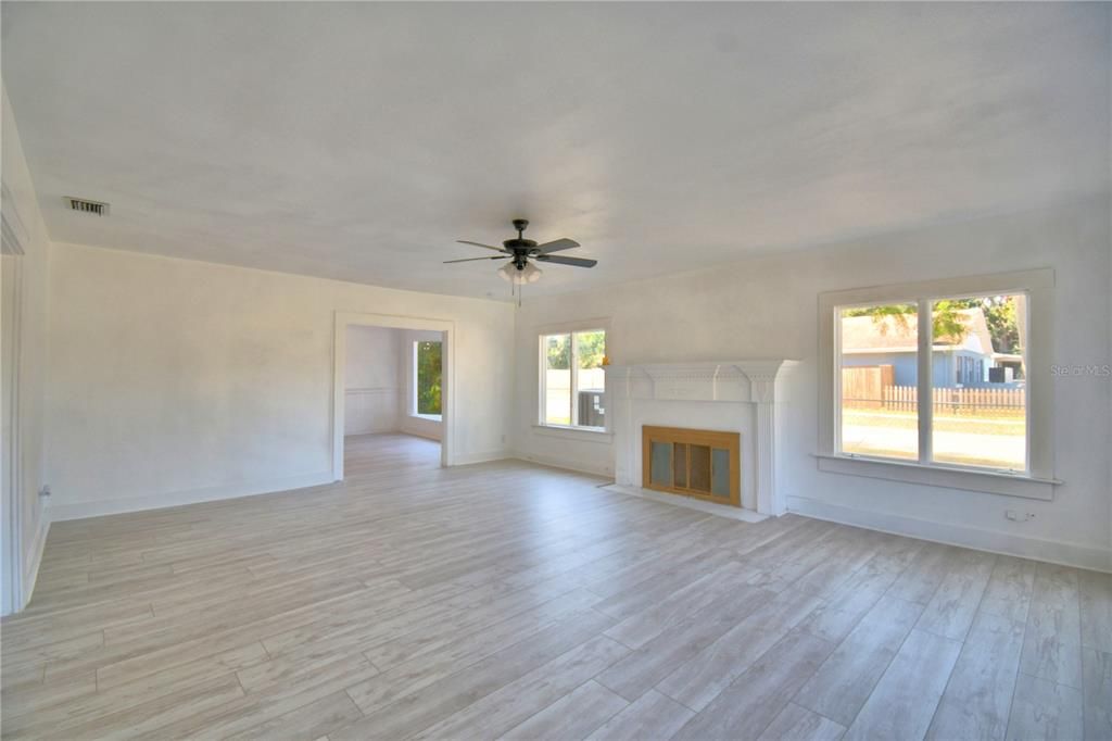 Empty room, Fireplace, Interior, Wood Texture Flooring