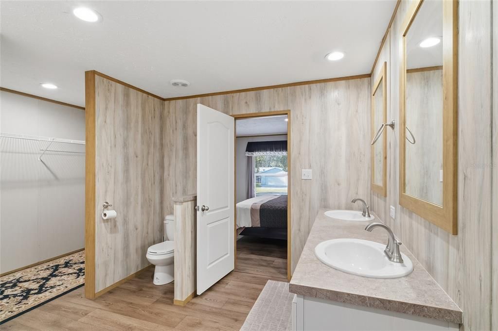 Bathroom, Interior, Recessed Lighting, Wood Texture Flooring
