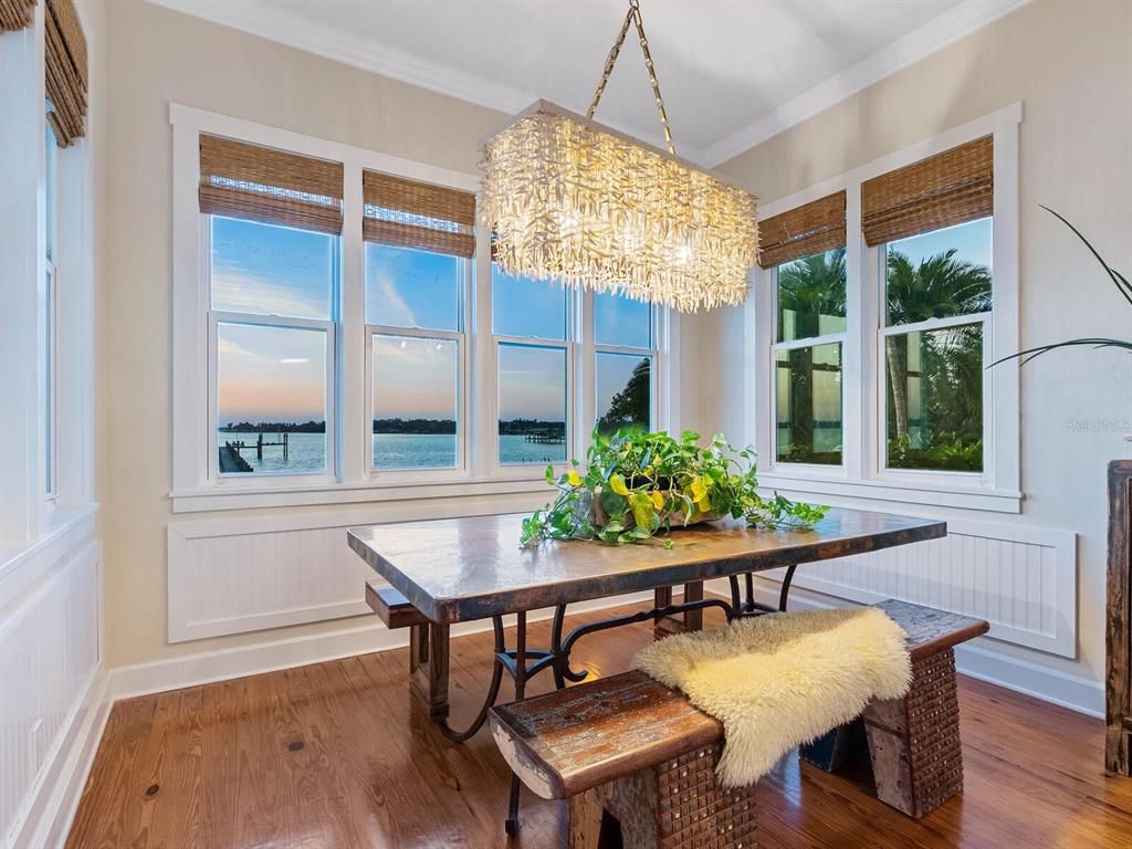 Chandelier, Dining room, Interior, Water, Wood Texture Flooring