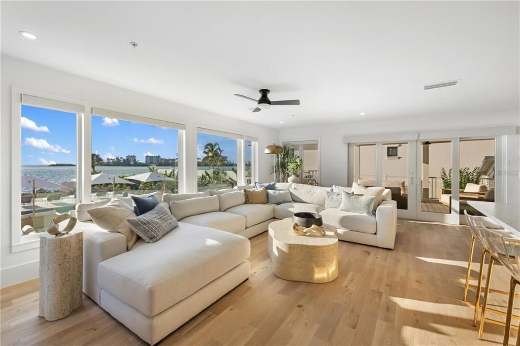 Interior, Living room, Recessed Lighting, Water, Wood Texture Flooring