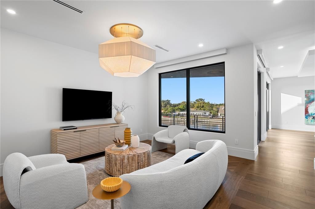 Interior, Living room, Recessed Lighting, Wood Texture Flooring