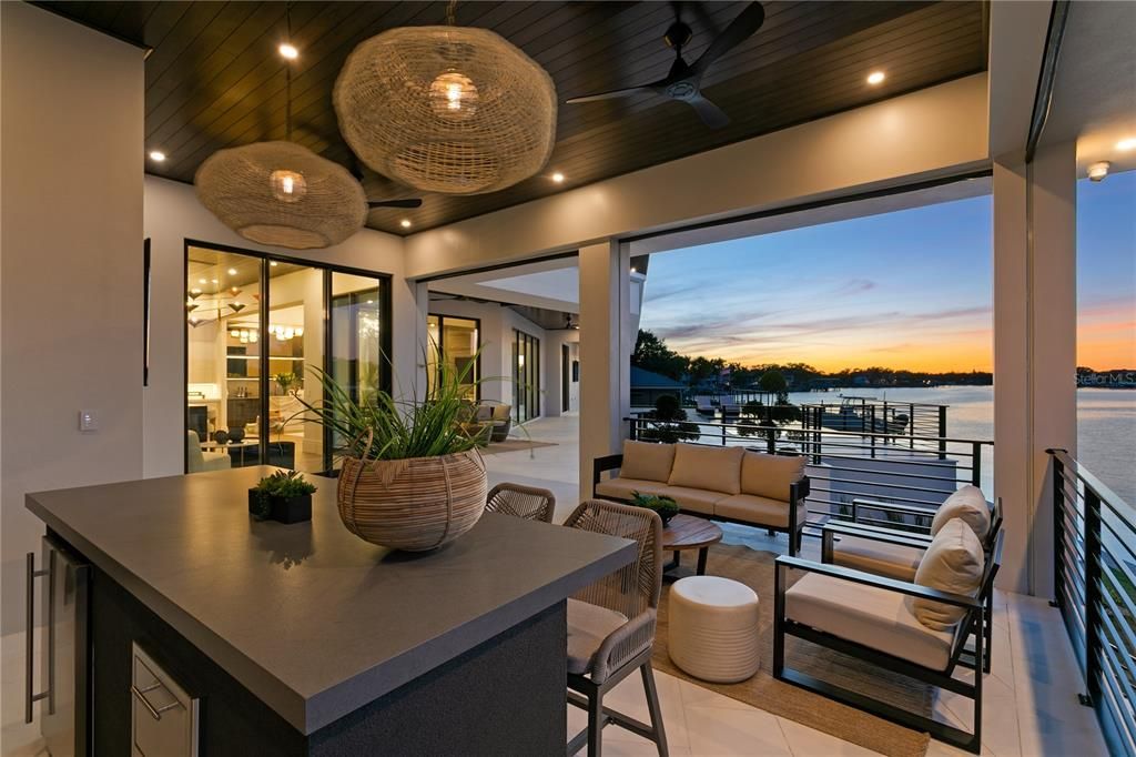 Interior, Living room, Pendant Lights, Recessed Lighting, Water, Wooden Ceilings