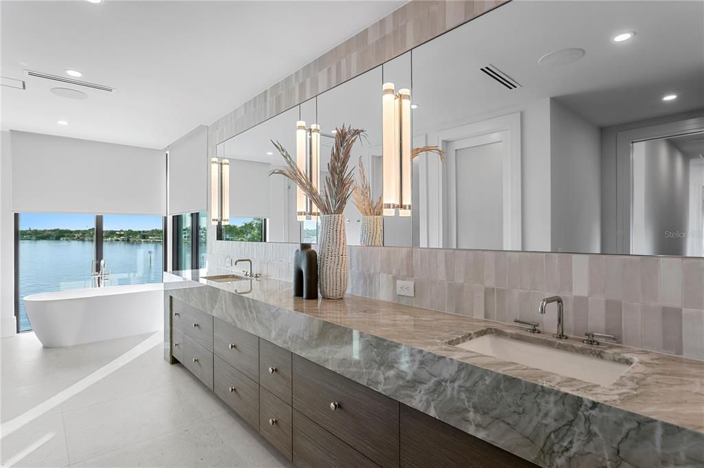 Bathroom, Dual Sink Vanities, Free Standing Baths, Interior, Recessed Lighting, Water