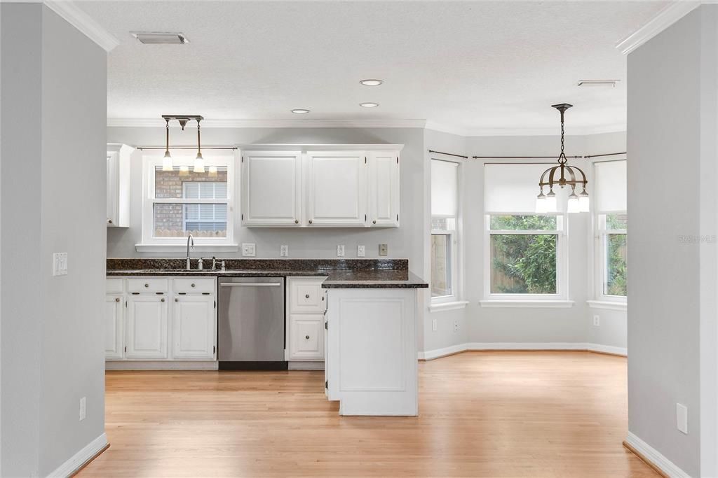 Interior, Kitchen, Pendant Lights, Recessed Lighting, Wood Texture Flooring