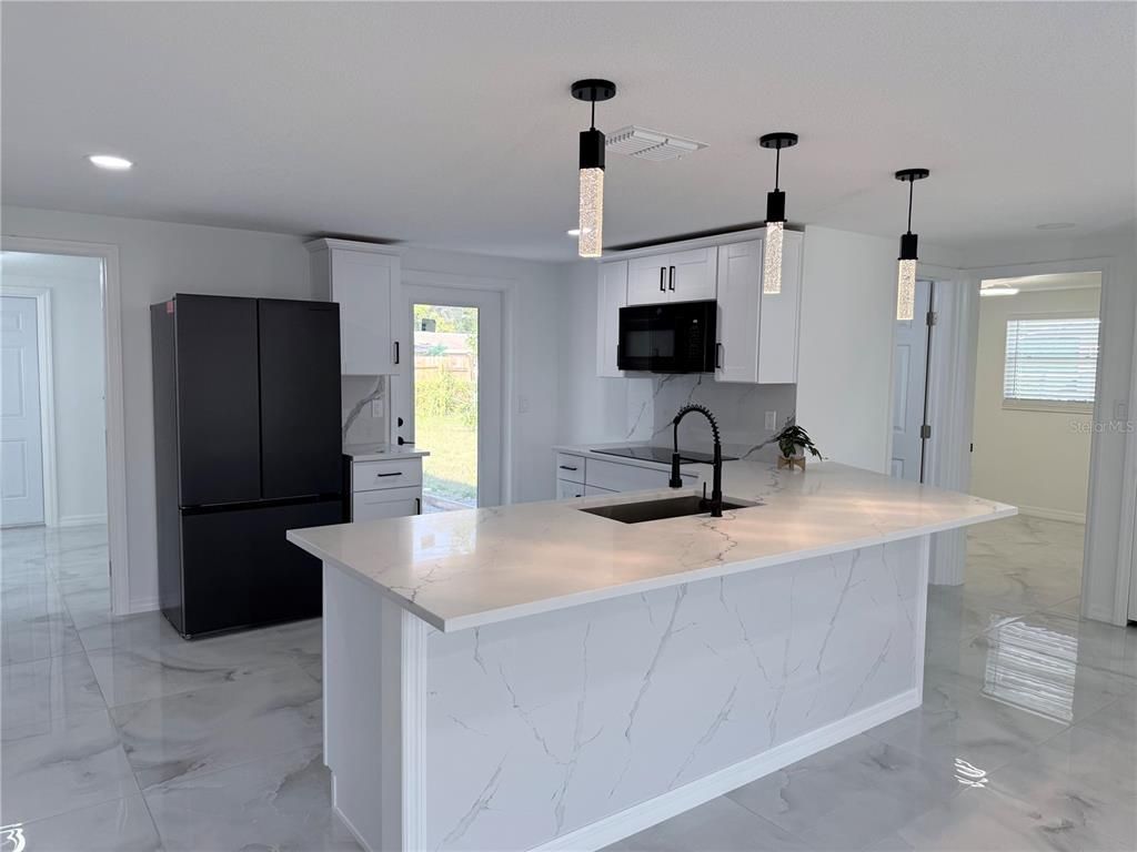 Interior, Kitchen, Marble, Pendant Lights, Recessed Lighting
