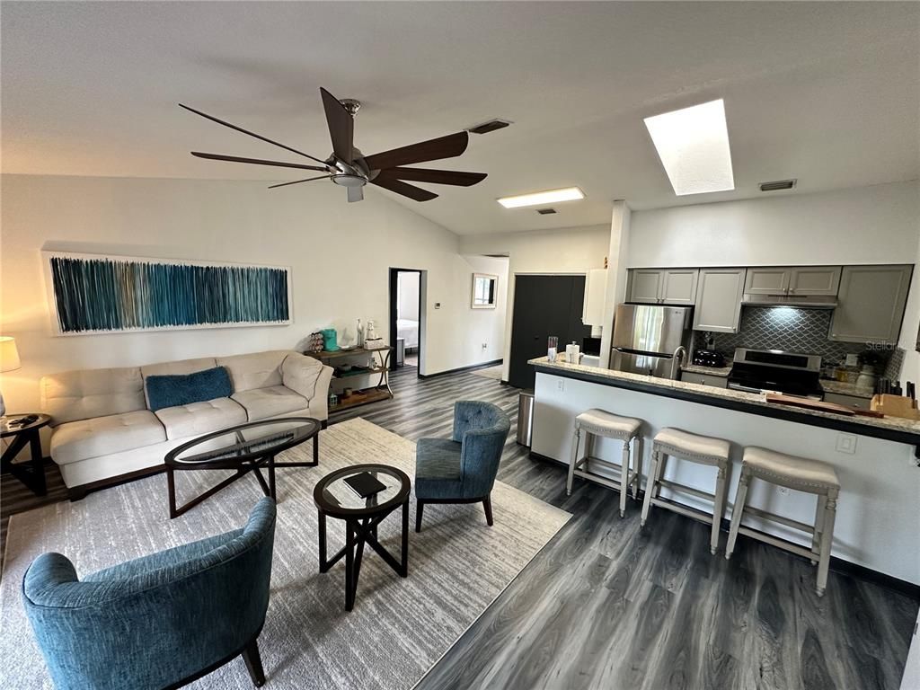 Interior, Kitchen, Living room, Stainless Steel Appliances, Wood Texture Flooring