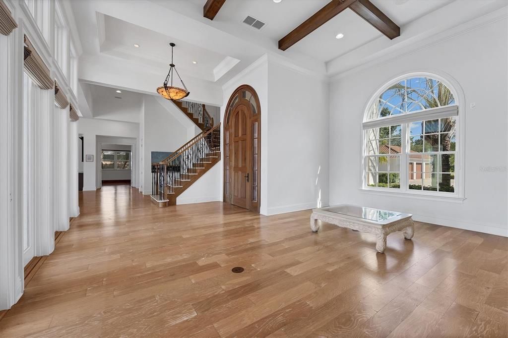 Interior, Pendant Lights, Recessed Lighting, Wooden Beams, Wood Texture Flooring