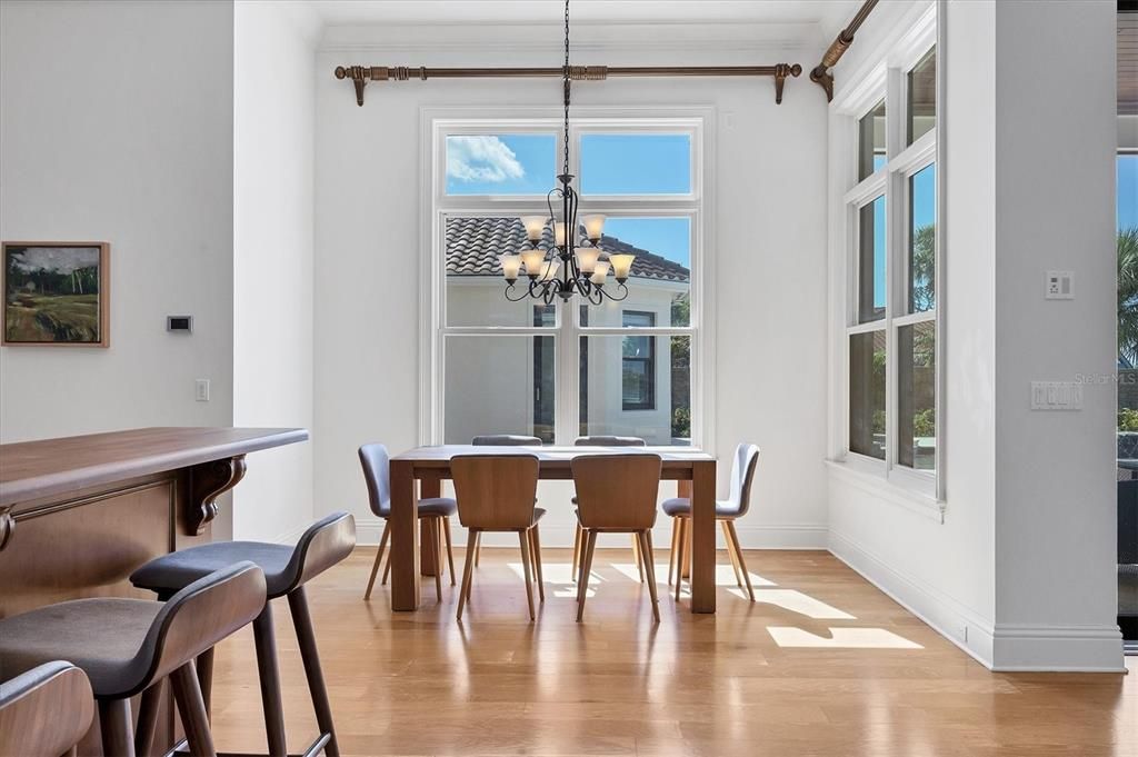 Chandelier, Dining room, Interior, Wood Texture Flooring