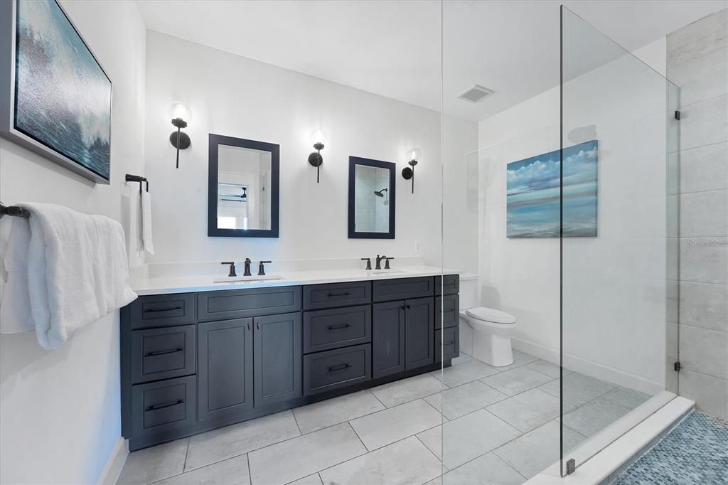 Bathroom, Dual Sink Vanities, Glass Shower, Interior
