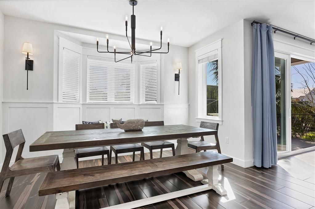 Chandelier, Dining room, Interior, Wood Texture Flooring