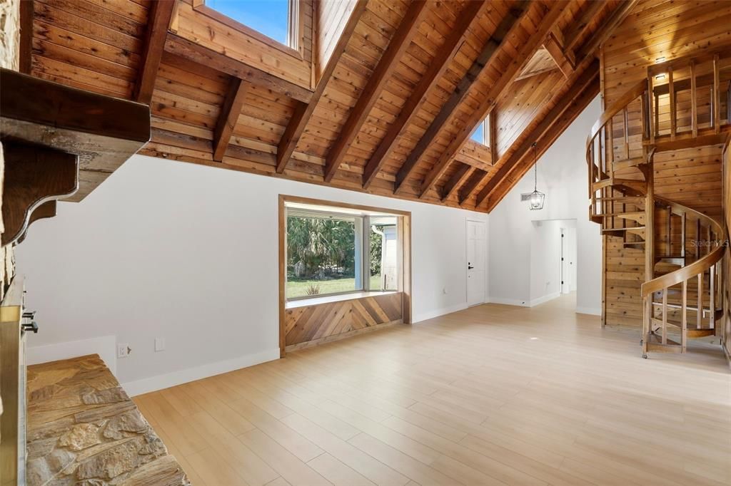 Empty room, Interior, Wooden Beams, Wooden Ceilings, Wood Texture Flooring, Wooden Walls