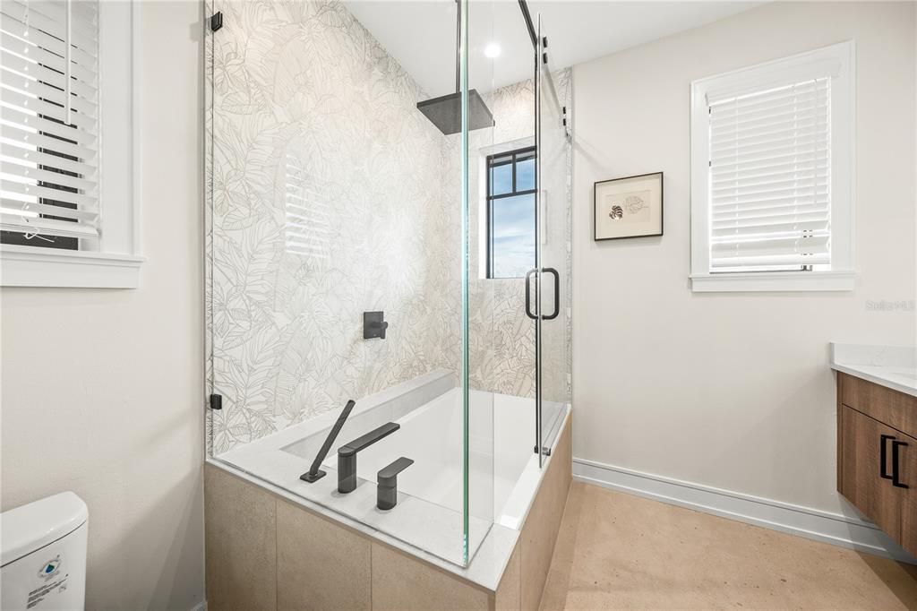 Bathroom, Glass Shower, Interior, Recessed Lighting