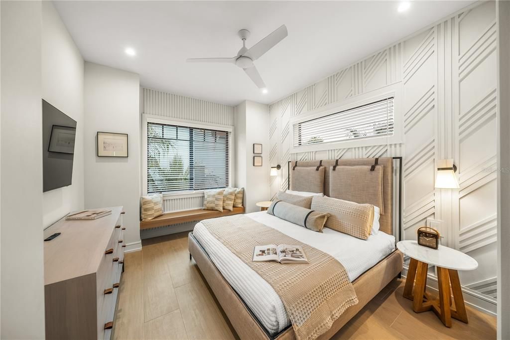 Bedroom, Interior, Recessed Lighting, Wood Texture Flooring