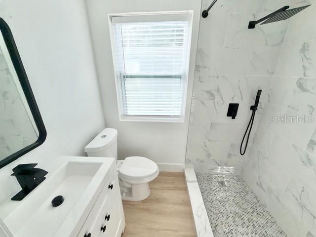 Bathroom, Interior, Marble Walls, Wood Texture Flooring