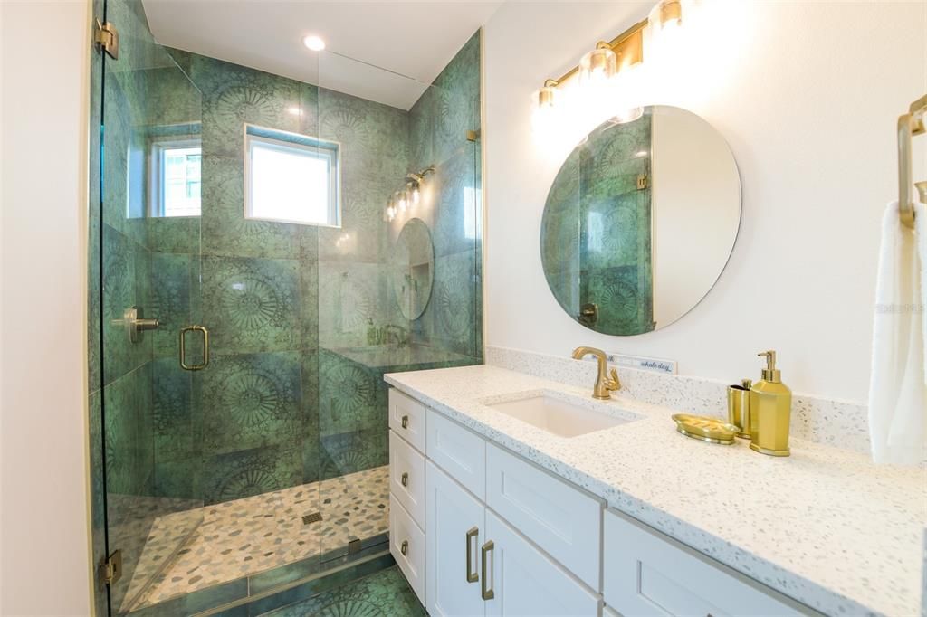 Bathroom, Dual Sink Vanities, Glass Shower, Interior, Recessed Lighting