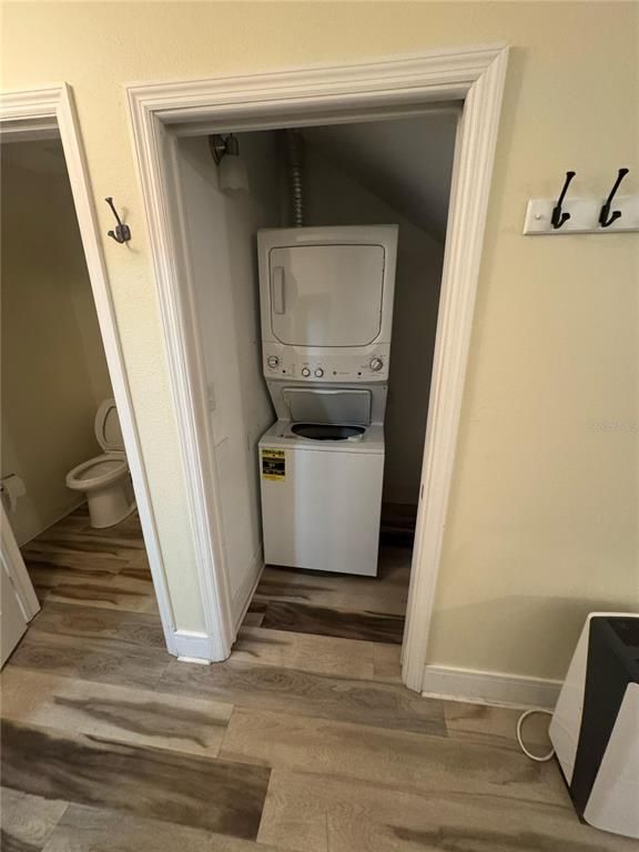 Bathroom, Interior, Utility Closets, Washer, Wood Texture Flooring