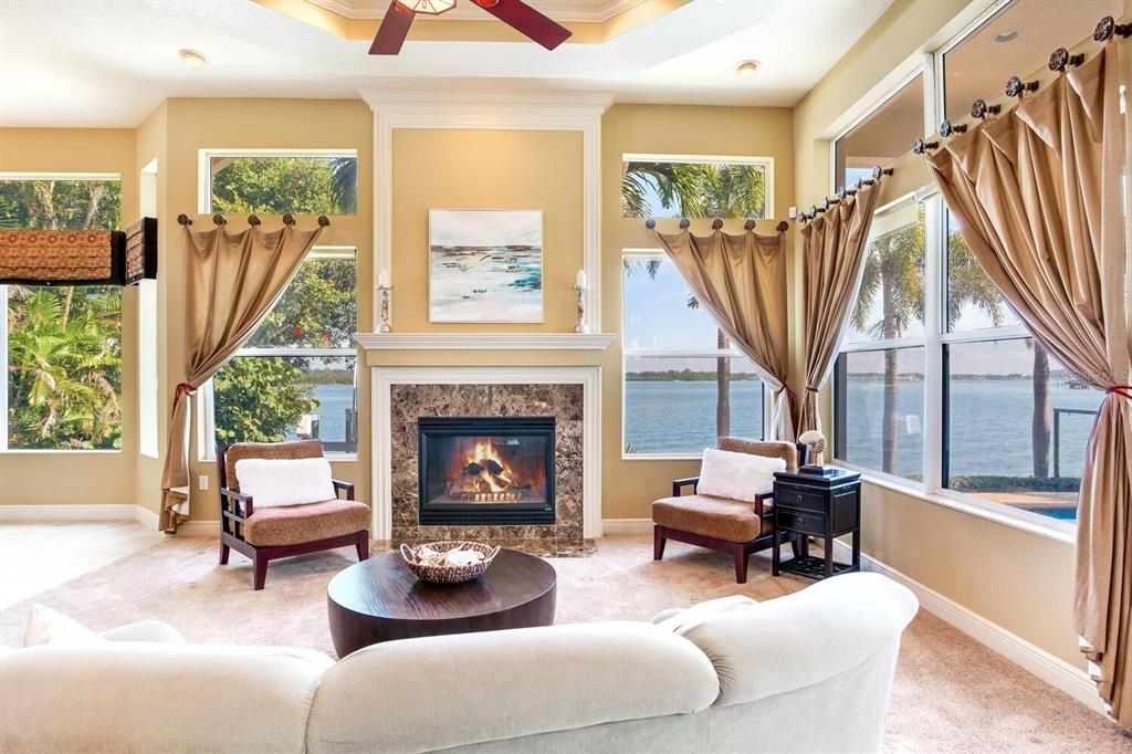 Fireplace, Interior, Living room, Recessed Lighting, Water