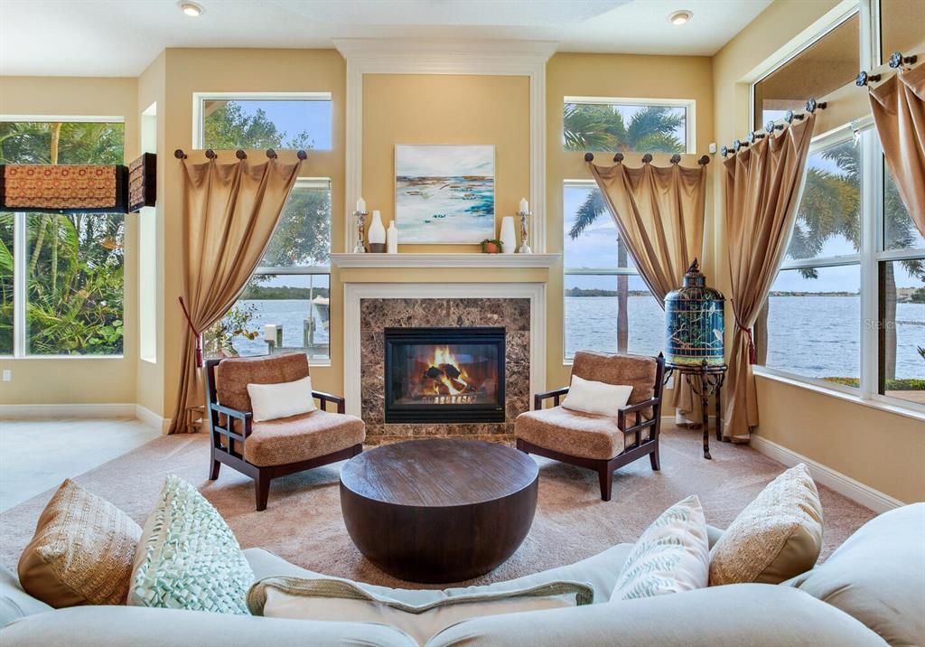 Fireplace, Interior, Living room, Recessed Lighting, Water