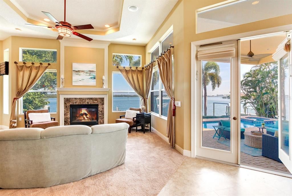 Fireplace, Interior, Living room, Recessed Lighting, Water