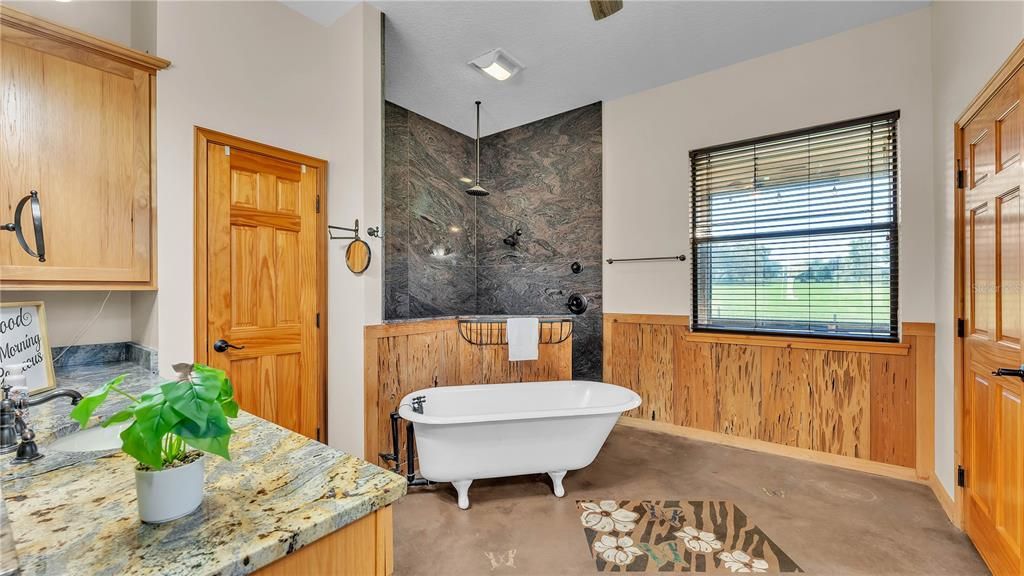 Bathroom, Free Standing Baths, Interior, Pendant Lights, Stone Walls