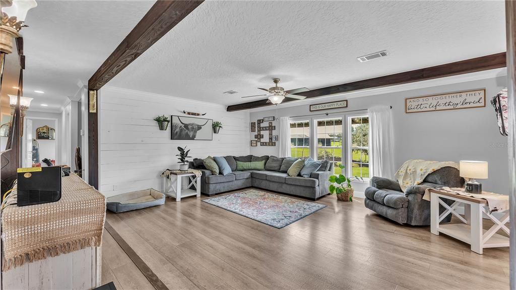 Interior, Living room, Recessed Lighting, Wood Texture Flooring
