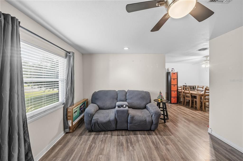 Dining room, Interior, Recessed Lighting, Wood Texture Flooring