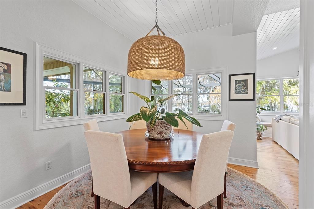 Dining room, Interior, Pendant Lights, Recessed Lighting, Wood Texture Flooring