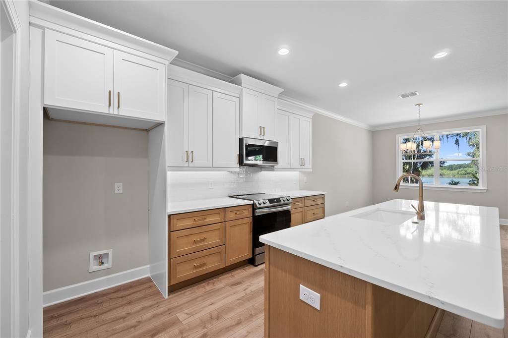 Interior, Kitchen, Pendant Lights, Recessed Lighting, Wood Texture Flooring