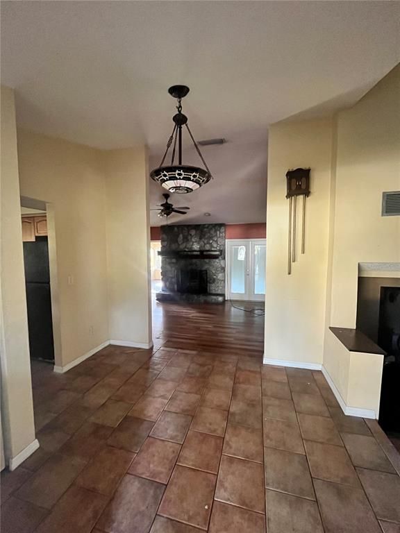 Empty room, Fireplace, Interior, Pendant Lights