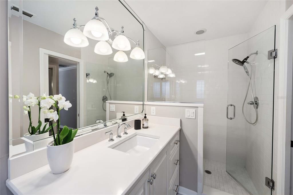 Bathroom, Dual Sink Vanities, Glass Shower, Interior, Recessed Lighting