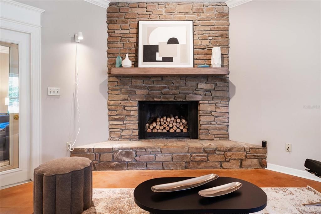 Fireplace, Interior, Stone Walls, Wood Texture Flooring