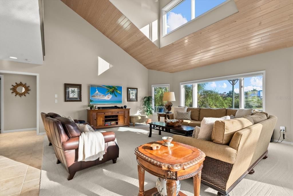 Interior, Living room, Recessed Lighting, Wooden Ceilings