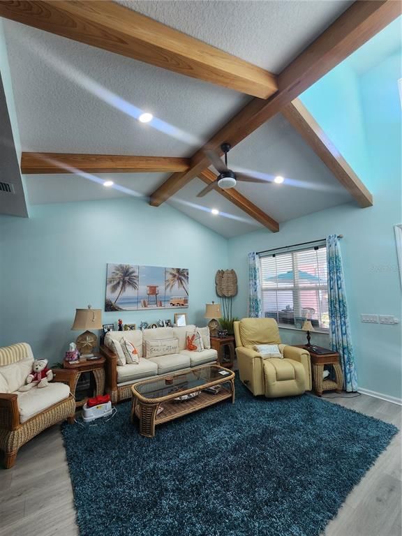 Interior, Living room, Recessed Lighting, Wooden Beams, Wood Texture Flooring