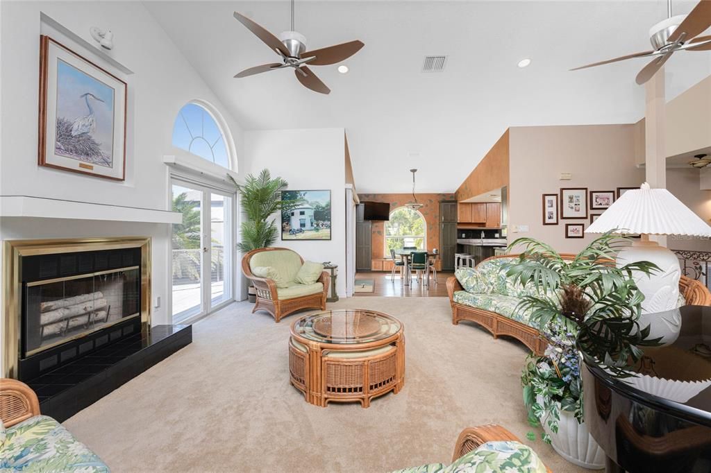 Dining room, Fireplace, Interior, Kitchen, Living room, Pendant Lights, Recessed Lighting