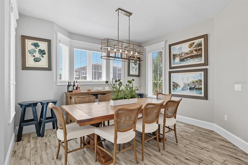 Dining room, Interior, Pendant Lights, Wood Texture Flooring