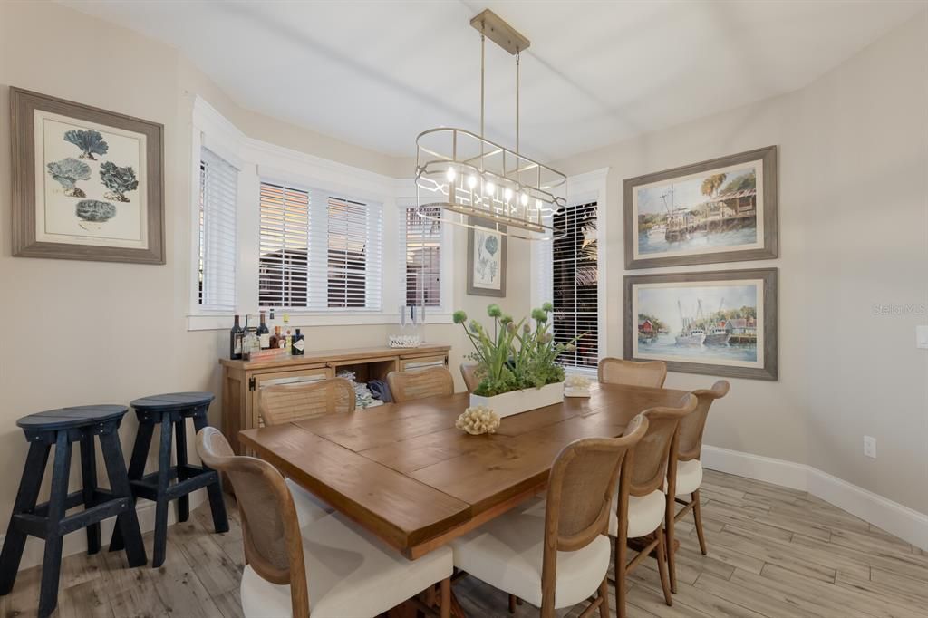 Dining room, Interior, Pendant Lights, Wood Texture Flooring